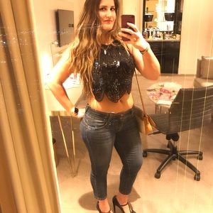 Lulus, black sequins halter top - M